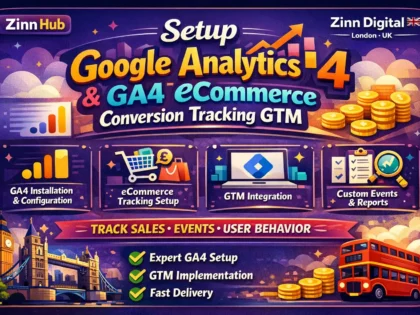 Imej kulit untuk perkhidmatan Zinn Hub® “I Will Set Up Google Analytics 4 and GTM Conversion Tracking”