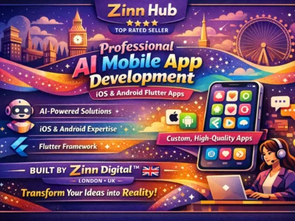 Titelbild des Zinn Hub®-Dienstes „I Will Build Your iOS & Android Flutter Mobile App With AI“