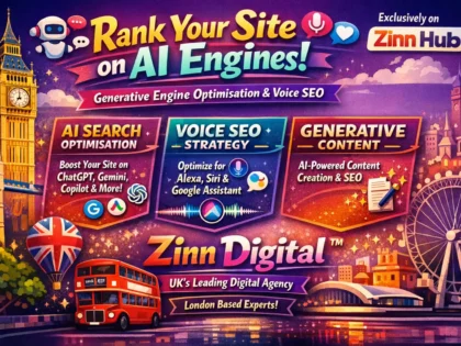 Imej kulit untuk perkhidmatan Zinn Hub® “I Will Optimise Your Website for AI Search and Voice SEO”