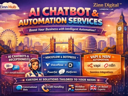Gambar sampul untuk layanan Zinn Hub® “I Will Build a Custom AI Chatbot & Voice Receptionist — Botpress, Voiceflow, VAPI”