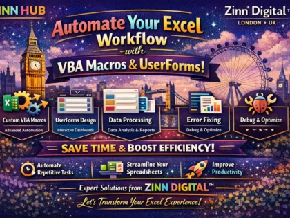 Image de couverture du service Zinn Hub® « I Will Automate Your Excel Workflow with VBA Macros and UserForms »