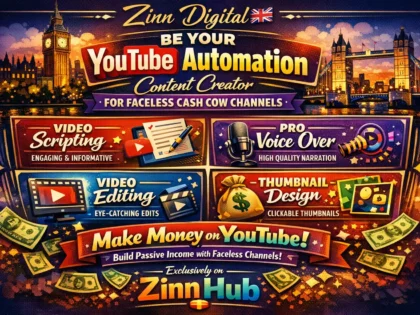 د ⁨Zinn Hub®⁩ خدمت د "I Will Create Faceless YouTube Automation Videos for Your Cash Cow Channel" پوښښ عکس