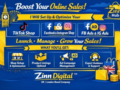 Imej kulit untuk perkhidmatan Zinn Hub® “I Will Set Up Your TikTok, Facebook & Instagram Shop”