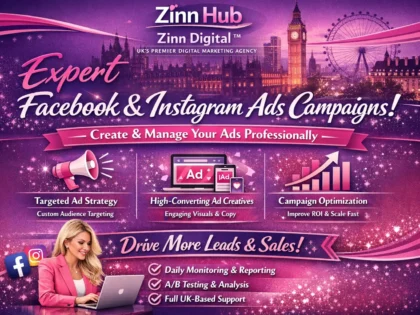 Imej kulit untuk perkhidmatan Zinn Hub® “I Will Create and Manage Your Facebook & Instagram Ad Campaigns”