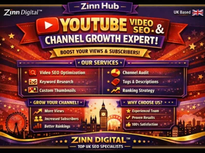 Imej kulit untuk perkhidmatan Zinn Hub® “I Will Optimise Your YouTube Video SEO for Maximum Views”