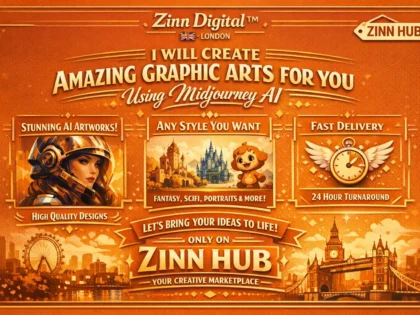 Image de couverture du service Zinn Hub® « I Will Create Stunning AI-Generated Graphic Art for You »