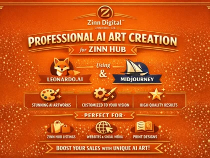 Image de couverture du service Zinn Hub® « I Will Create Stunning AI Art Using Leonardo and Midjourney »