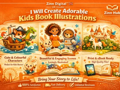Image de couverture du service Zinn Hub® « I Will Create AI-Assisted Character Illustrations for Your Children’s Book »