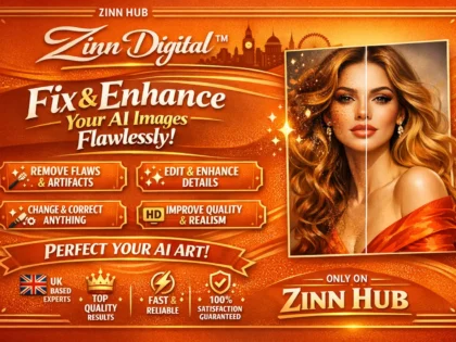 Image de couverture du service Zinn Hub® « I Will Fix, Enhance and Correct Your AI-Generated Images »