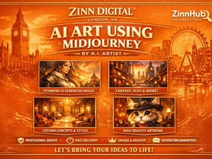 Image de couverture du service Zinn Hub® « I Will Create Stunning AI-Generated Artwork Using Midjourney »