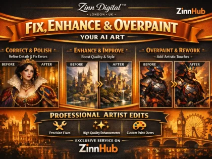 Image de couverture du service Zinn Hub® « I Will Fix, Enhance and Overpaint Your AI Artwork »