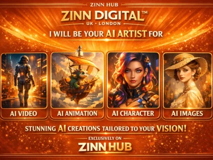 Image de couverture du service Zinn Hub® « I Will Create Custom AI Art, Characters and Short Videos »