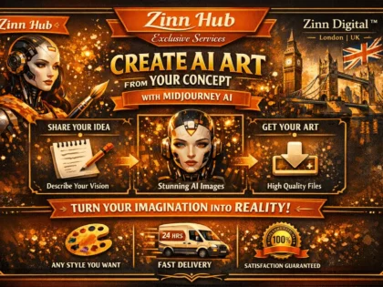 Image de couverture du service Zinn Hub® « I Will Create Custom AI Art Using Midjourney for Your Concept »