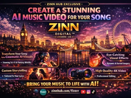 د ⁨Zinn Hub®⁩ خدمت د "I Will Create a Stunning AI-Animated Music Video for Your Song" پوښښ عکس