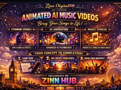 د ⁨Zinn Hub®⁩ خدمت د "I Will Create a Custom Animated AI Music Video in 4K" پوښښ عکس