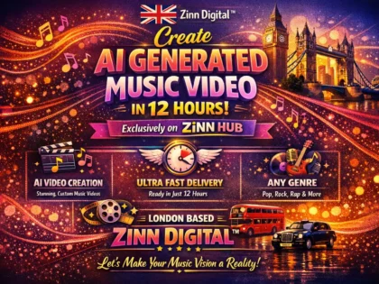 د ⁨Zinn Hub®⁩ خدمت د "I Will Create an AI-Generated Music Video for Your Track" پوښښ عکس