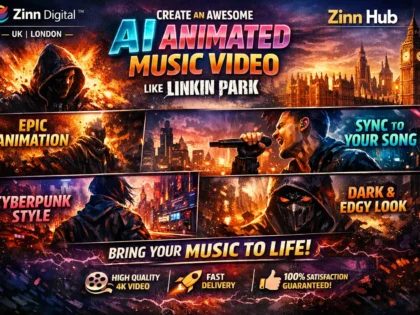 د ⁨Zinn Hub®⁩ خدمت د "I Will Create an AI Animated Music Video in 2D, 3D or Anime Style" پوښښ عکس
