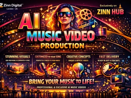 د ⁨Zinn Hub®⁩ خدمت د "I Will Create a Stunning AI Music Video for Your Song" پوښښ عکس