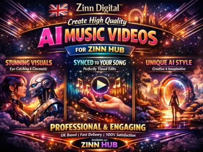 د ⁨Zinn Hub®⁩ خدمت د "I Will Create a High-Quality AI-Generated Music Video" پوښښ عکس