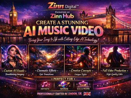 د ⁨Zinn Hub®⁩ خدمت د "I Will Create an AI-Generated Music Video for Your Song" پوښښ عکس