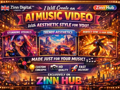 د ⁨Zinn Hub®⁩ خدمت د "I Will Create a Cinematic AI Music Video for Your Track" پوښښ عکس
