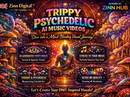 د ⁨Zinn Hub®⁩ خدمت د "I Will Create a Trippy Psychedelic AI Music Video" پوښښ عکس