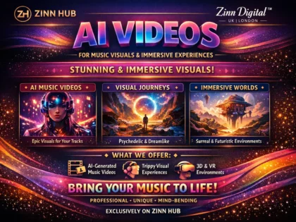 د ⁨Zinn Hub®⁩ خدمت د "I Will Create a Bespoke AI Music Video or Immersive Visual Experience" پوښښ عکس