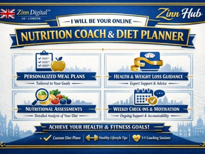 Zinn Hub® 서비스 “I Will Be Your Personal Online Nutritionist and Diet Planner”의 표지 이미지