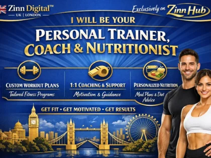Zinn Hub® 서비스 “I Will Be Your Personal Trainer, Coach and Nutritionist”의 표지 이미지