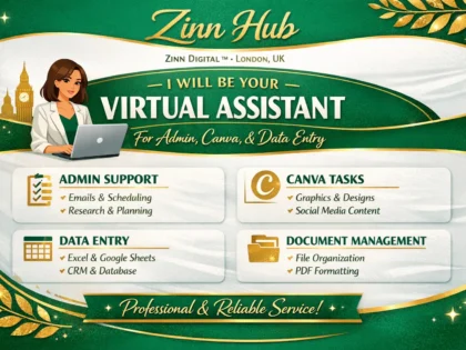 Zinn Hub® 服务“I Will Be Your Virtual Assistant for Admin, Canva & Data Tasks”的封面图片