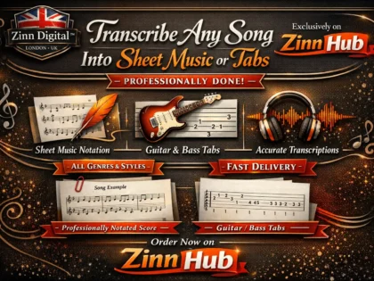 Обложка услуги Zinn Hub® «I Will Professionally Transcribe Any Song Into Sheet Music or Tabs»