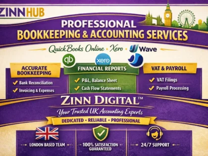 Zinn Hub® 서비스 “I Will Provide Professional Bookkeeping and Accounting in QuickBooks, Xero or Wave”의 표지 이미지