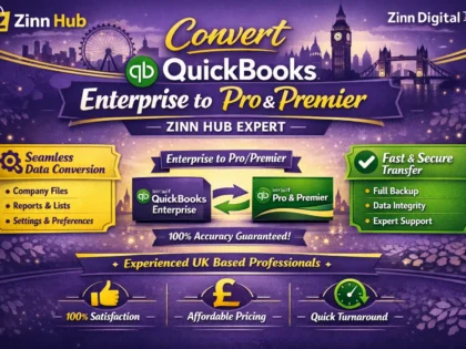 Zinn Hub® 서비스 “I Will Convert Your QuickBooks Enterprise File to Pro or Premier”의 표지 이미지