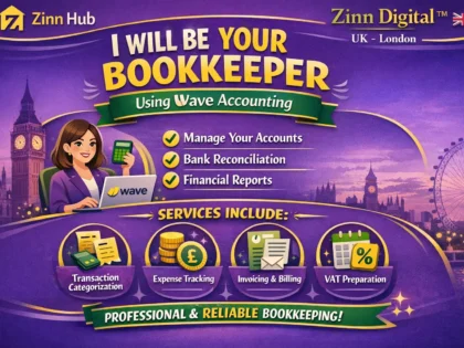 Zinn Hub® 서비스 “I Will Do Your Bookkeeping Using Wave Accounting”의 표지 이미지
