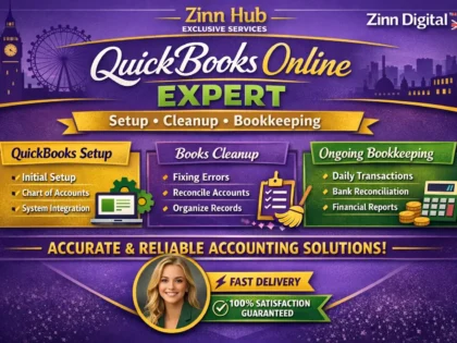 Zinn Hub® 서비스 “I Will Set Up, Clean Up & Manage Your QuickBooks Online Books”의 표지 이미지