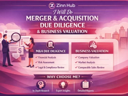 Zinn Hub® 서비스 “I Will Conduct M&A Due Diligence and Business Valuation”의 표지 이미지
