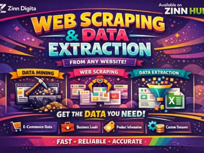 Cover image of the Zinn Hub® service “do web scraping, data mining, and data extraction from any website”