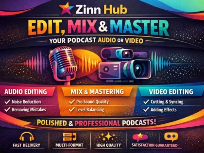 Обложка услуги Zinn Hub® «edit, mix and master your podcast audio or video»