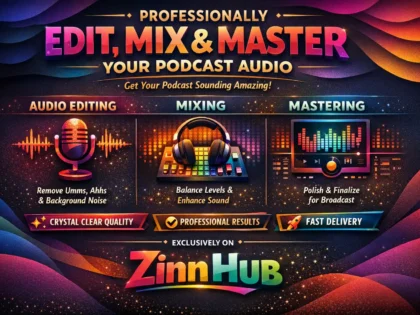Обложка услуги Zinn Hub® «professionally edit, mix and master your podcast audio»
