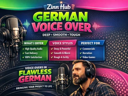 Обложка услуги Zinn Hub® «do german voice over in a deep, smooth or tough voice»