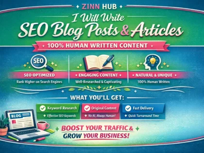 Image de couverture du service Zinn Hub® « write SEO blog posts and articles with human written content »
