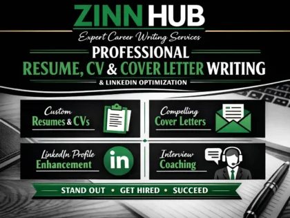 Image de couverture du service Zinn Hub® « provide professional resume, CV, cover letter writing and linkedin services »