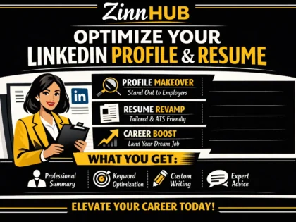 Image de couverture du service Zinn Hub® « optimize your linkedin profile and resume »