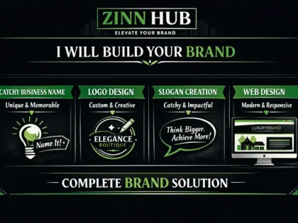 Image de couverture du service Zinn Hub® « create catchy business name, logo design, slogan and web design for your brand »
