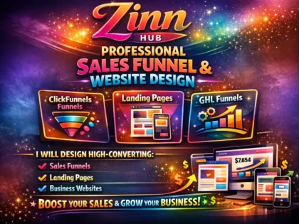 Úvodní obrázek služby Zinn Hub® „design clickfunnels sales funnel, clickfunnels landing page, website, ghl funnel“