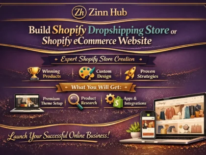 Úvodní obrázek služby Zinn Hub® „build shopify dropshipping store or shopify ecommerce website“