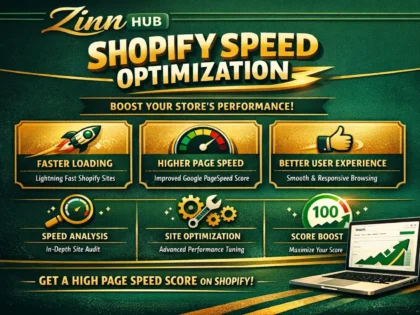 Корица на услугата „do shopify speed optimization, shopify website speed, shopify pagespeed score up“ на Zinn Hub®