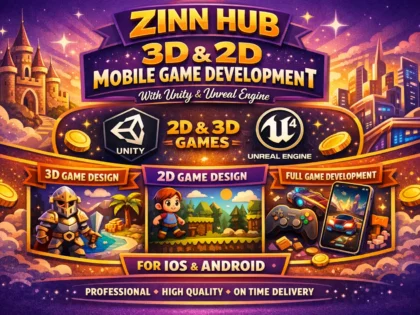 Úvodní obrázek služby Zinn Hub® „develop 3d and 2d game mobile game development with unity and unreal engine“