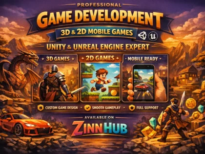 Úvodní obrázek služby Zinn Hub® „do mobile game development in 3d, 2d game by unity, unreal engine game developer“