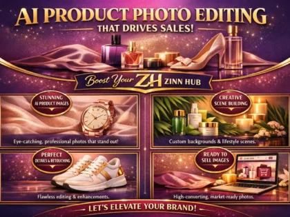 Image de couverture du service Zinn Hub® « create ai generated product photography image editing that drive sales »